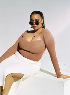 Princess Polly Alima Long Sleeve Topcurve   Brown Shop