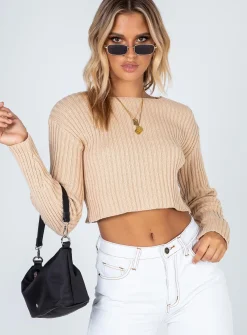 Princess Polly Alivia Cropped Sweater  Beige Fashion