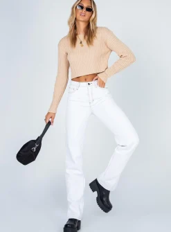 Princess Polly Alivia Cropped Sweater  Beige Fashion
