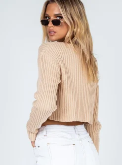 Princess Polly Alivia Cropped Sweater  Beige Fashion