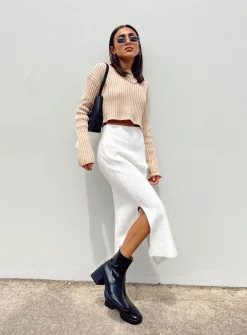 Princess Polly Alivia Cropped Sweater  Beige Fashion