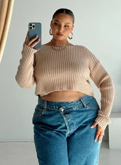 Princess Polly Alivia Cropped Sweatercurve   Beige Fashion