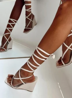 Princess Polly Allegro Wedged Heels Bone   Beige Flash Sale