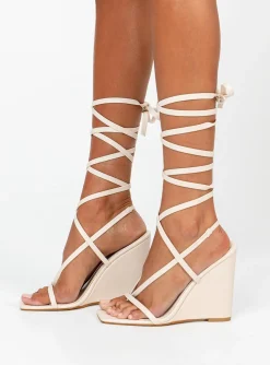 Princess Polly Allegro Wedged Heels Bone Beige Flash Sale
