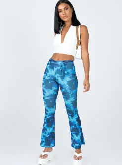 Princess Polly Allen Floral Flare Pants  Blue Discount
