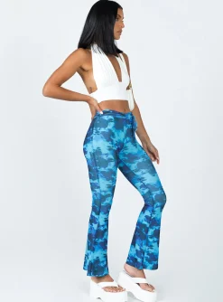 Princess Polly Allen Floral Flare Pants  Blue Discount