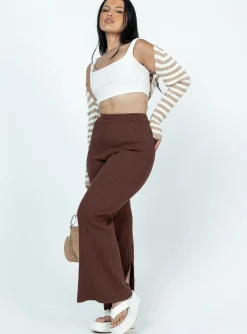 Princess Polly Allen Ribbed Pants  Brown Best Sale