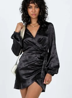 Princess Polly Allira Wrap Mini Dress  Black New