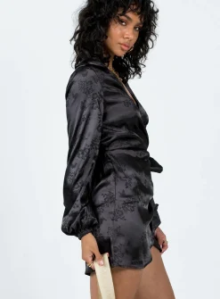 Princess Polly Allira Wrap Mini Dress  Black New