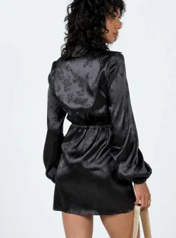 Princess Polly Allira Wrap Mini Dress  Black New