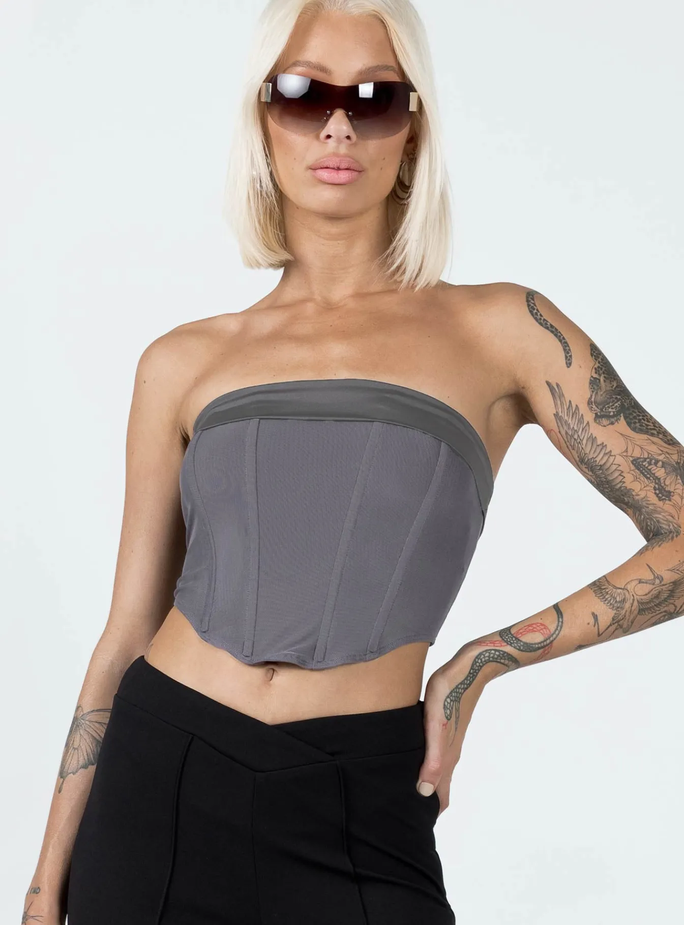 Princess Polly Alma Strapless Top Slate Grey Shop