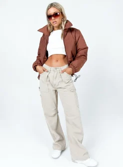 Princess Polly Alycia Puffer Jacket  Brown Sale