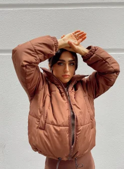 Princess Polly Alycia Puffer Jacket  Brown Sale