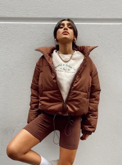Princess Polly Alycia Puffer Jacket  Brown Sale