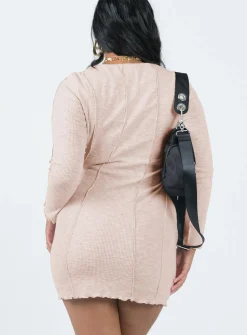 Princess Polly Amaris Long Sleeve Mini Dress  Beige Outlet