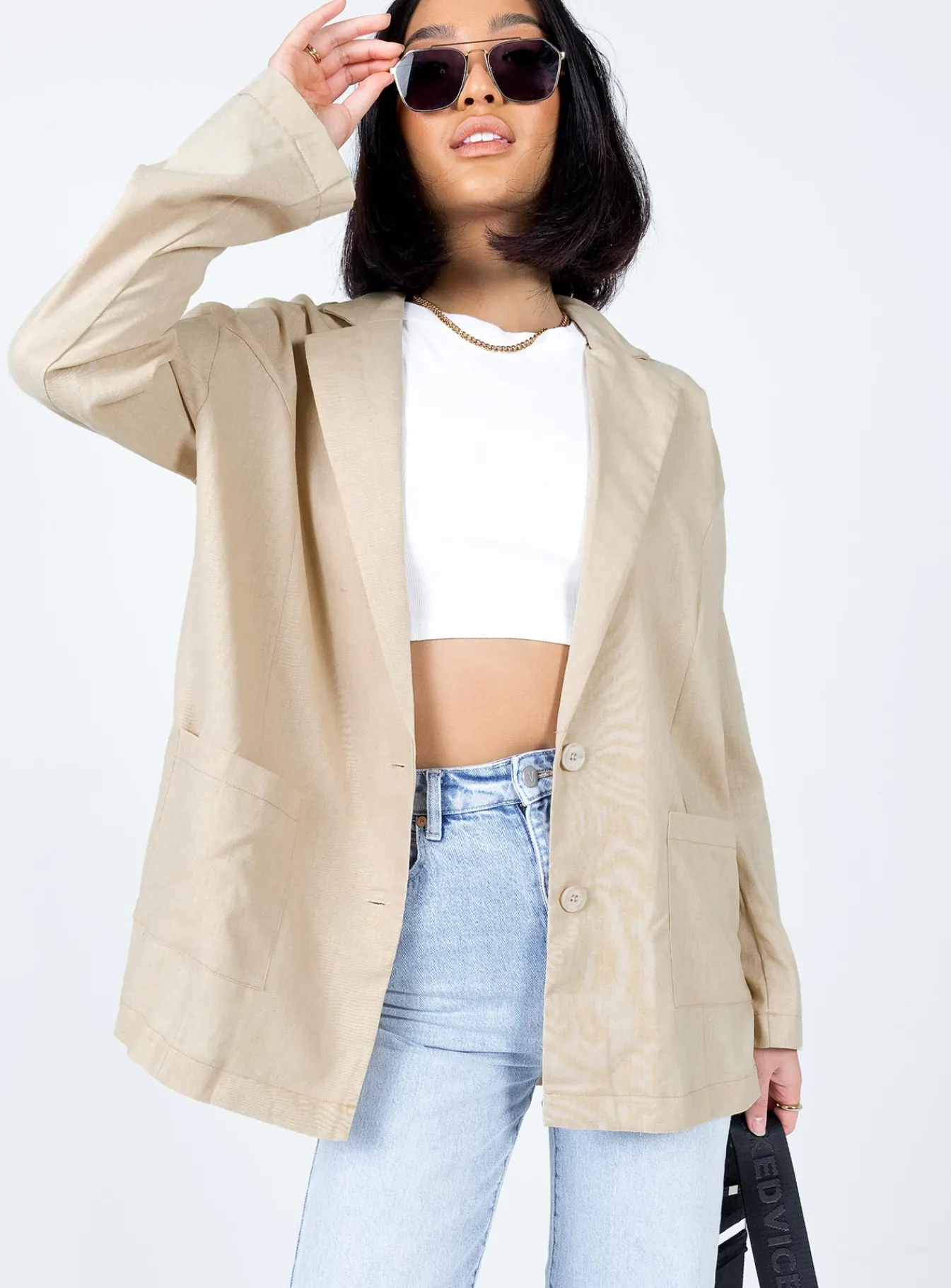 Princess Polly Amber Oversized Linen Blazer Beige Online