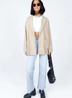 Princess Polly Amber Oversized Linen Blazer Beige Online