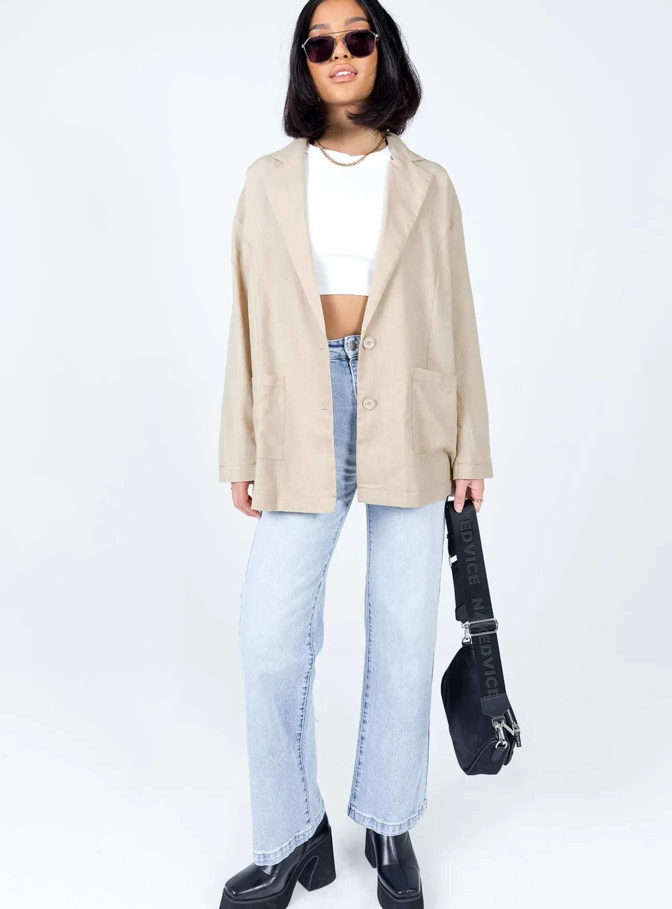 Princess Polly Amber Oversized Linen Blazer Beige Online