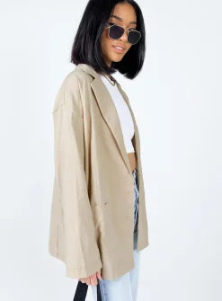 Princess Polly Amber Oversized Linen Blazer Beige Online