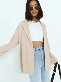 Princess Polly Amber Oversized Linen Blazer Beige Online