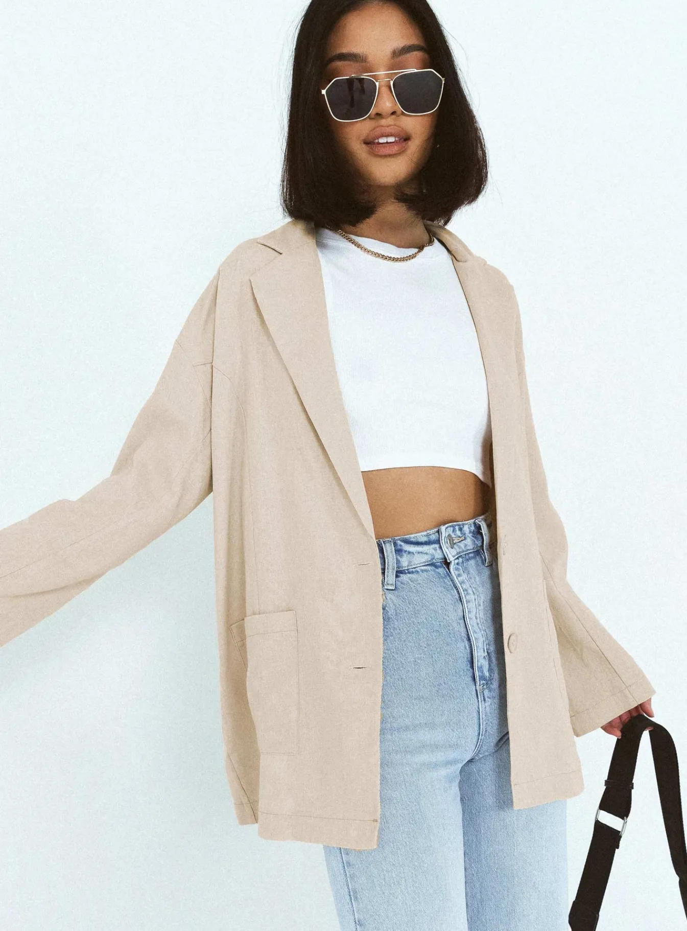 Princess Polly Amber Oversized Linen Blazer Beige Online