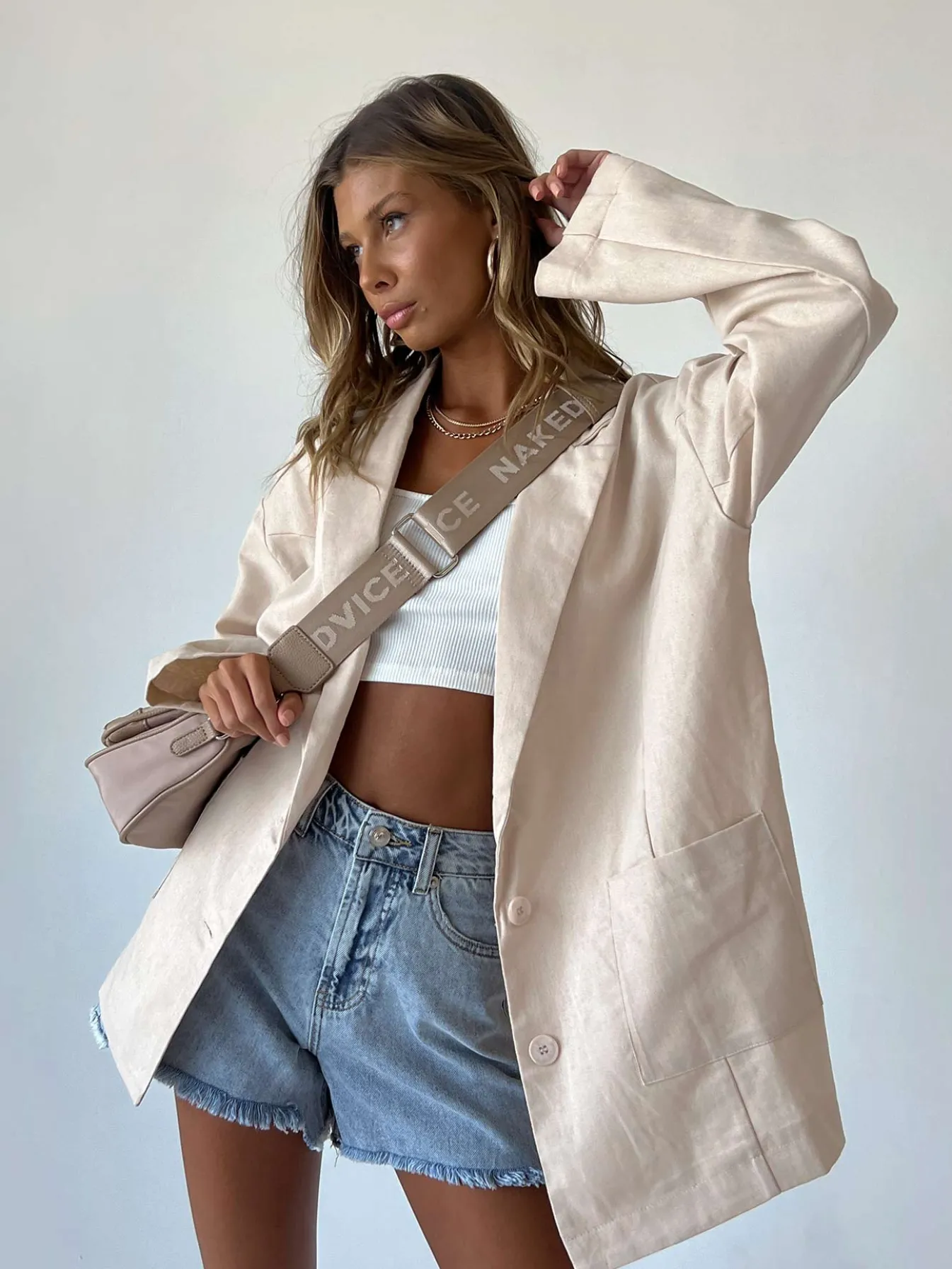 Princess Polly Amber Oversized Linen Blazer Beige Online