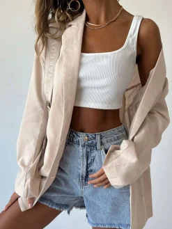 Princess Polly Amber Oversized Linen Blazer Beige Online