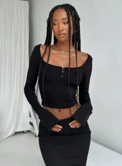 Princess Polly Ambers Long Sleeve Top Black Flash Sale