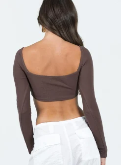 Princess Polly Amira Long Sleeve Top  Brown Clearance