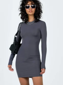 Princess Polly Analisa Long Sleeve Mini Dress  Slate Best