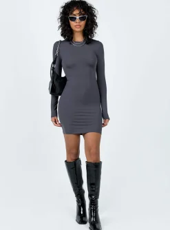 Princess Polly Analisa Long Sleeve Mini Dress Slate Best