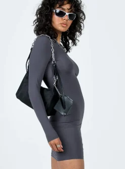 Princess Polly Analisa Long Sleeve Mini Dress Slate Best