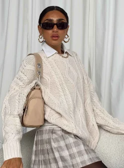 Princess Polly Anaya Oversized Sweater  Beige New