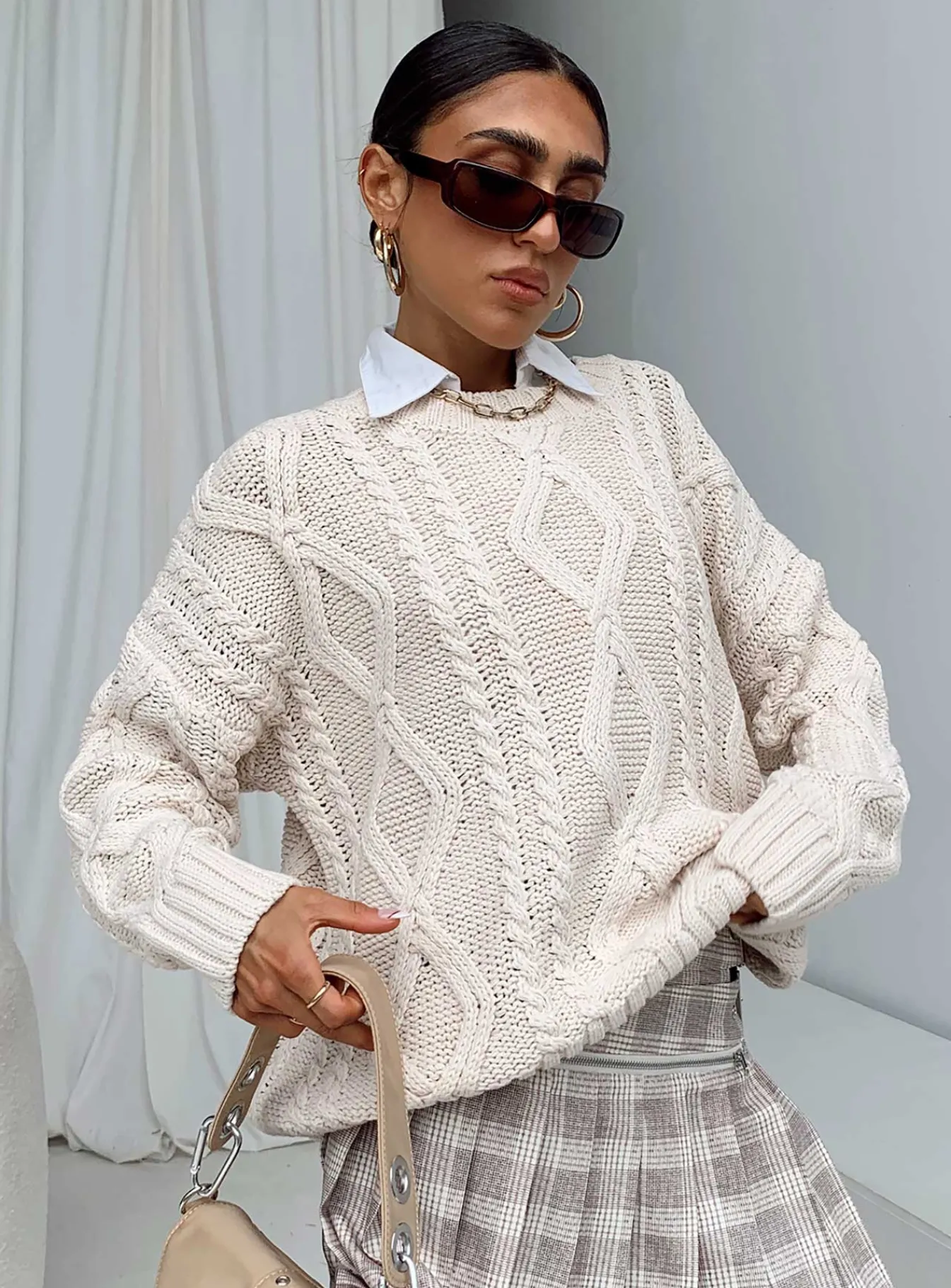 Princess Polly Anaya Oversized Sweater Beige New