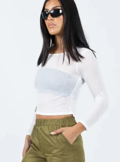 Princess Polly Andreas Long Sleeve Top  White New