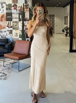 Princess Polly Andros Maxi Dress  Beige Clearance