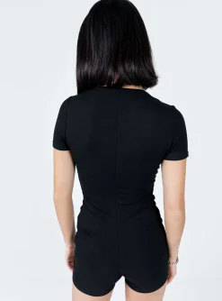 Princess Polly Angel Short Sleeve Romper  Black Flash Sale