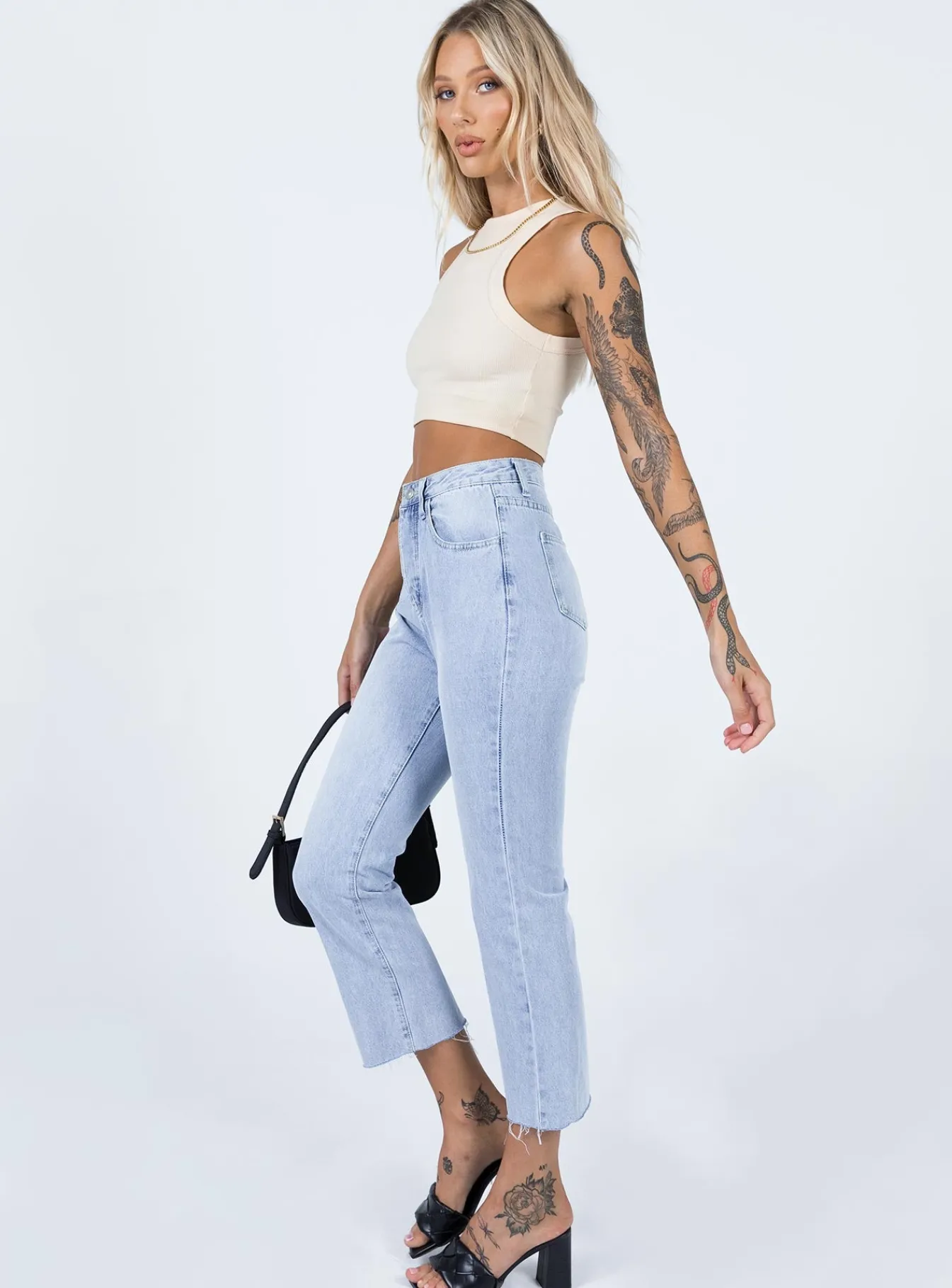 Princess Polly Angela Cropped Jeans Light Wash Denim Store