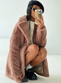 Princess Polly Angus Faux Fur Coat  Brown Shop