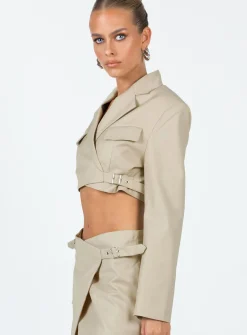 Princess Polly Anja Cropped Blazer Camel   Beige Discount