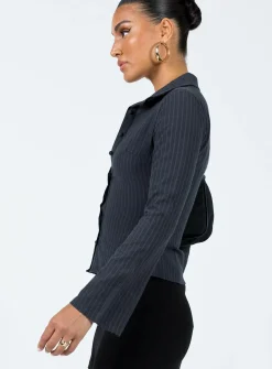 Princess Polly Anni Pinstripe Shirt  Black Cheap