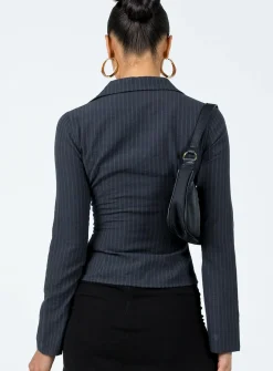 Princess Polly Anni Pinstripe Shirt  Black Cheap