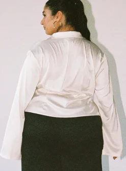 Princess Polly Anni Satin Shirtcurve   Cream Clearance