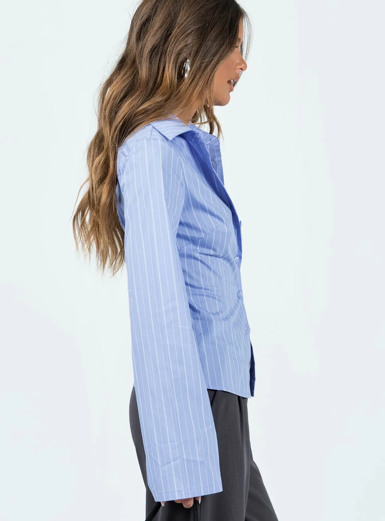 Princess Polly Anni Stripe Shirt Pinstripe Blue Hot