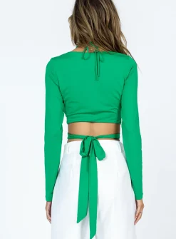 Princess Polly Anslea Long Sleeve Top  Green Outlet