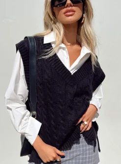Princess Polly Antonia Sweater Vest  Black Discount