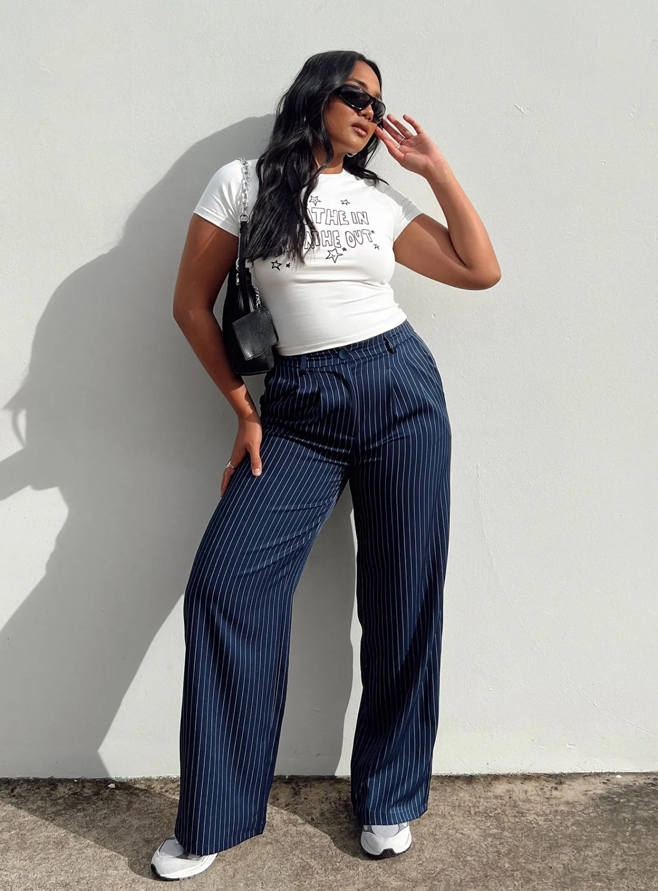Princess Polly Archer Pants Pinstripe Navy Store