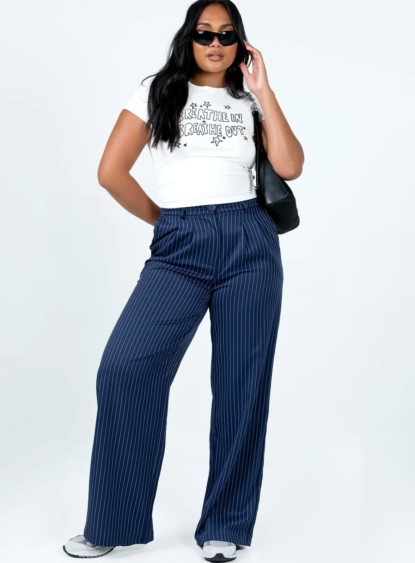 Princess Polly Archer Pants Pinstripe Navy Store