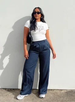 Princess Polly Archer Pants Pinstripe Navy Store
