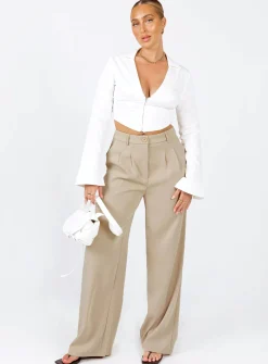 Princess Polly Archer Pants  Taupe Flash Sale